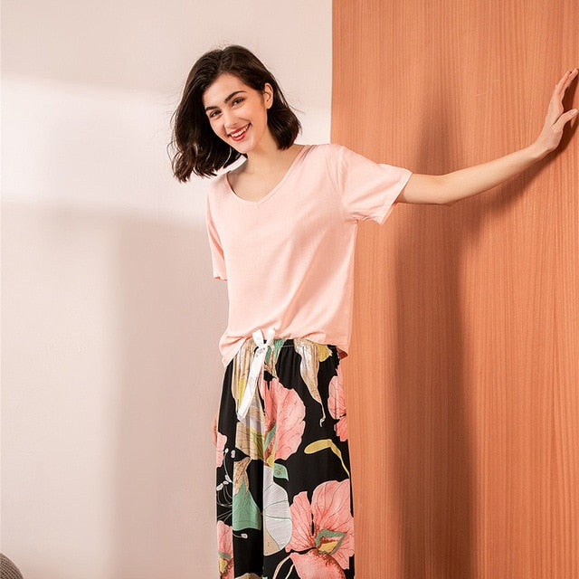 Short Sleeve Elastic Pajama For Women