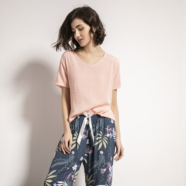 Short Sleeve Elastic Pajama For Women