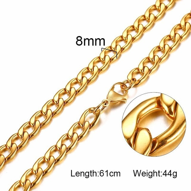 Men's Necklace Round Miami Cuban Link Chain Gold and Tone Stainless Steel Punk Boy Male Colar Gifts 24" - Shopeasywear