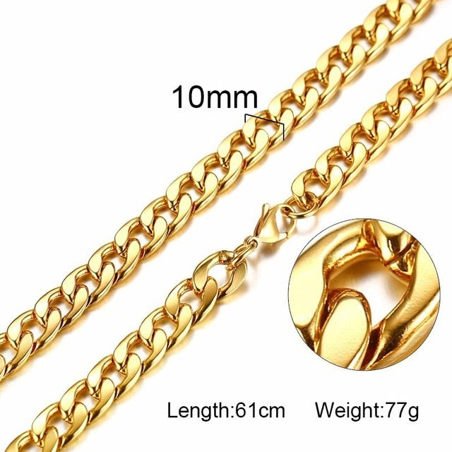 Men's Necklace Round Miami Cuban Link Chain Gold and Tone Stainless Steel Punk Boy Male Colar Gifts 24" - Shopeasywear