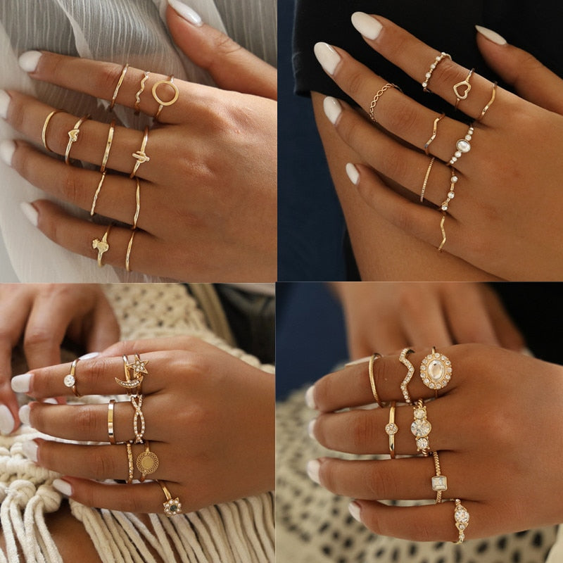 11pc/set Round Wave Knuckle Joint Rings Set For Women - Jeglow store