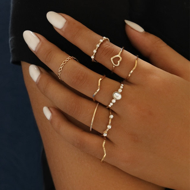 11pc/set Round Wave Knuckle Joint Rings Set For Women - Jeglow store