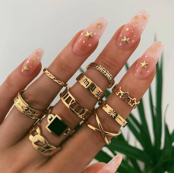 Tocona 15 Pcs/set Boho Virgin Mary Gold Rings for Women - Shopeasywear