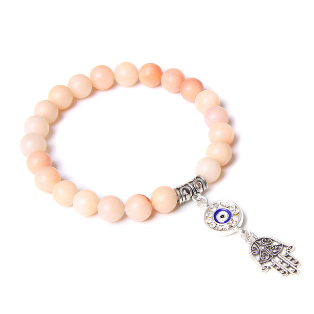 Handmade Natural Stone Lotus Ohm Buddha Beads Bracelet Pink Zebra Stone Lotus Charm Bracelet for Women Men Yoga  Jewelry Gifts - Shopeasywear