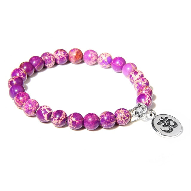 Handmade Natural Stone Lotus Ohm Buddha Beads Bracelet Pink Zebra Stone Lotus Charm Bracelet for Women Men Yoga  Jewelry Gifts - Shopeasywear