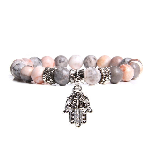 Handmade Natural Stone Lotus Ohm Buddha Beads Bracelet Pink Zebra Stone Lotus Charm Bracelet for Women Men Yoga  Jewelry Gifts - Shopeasywear