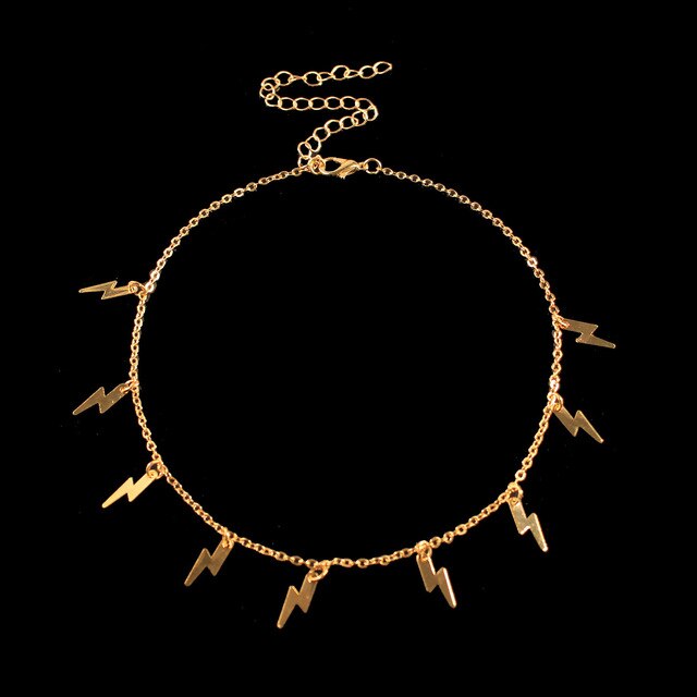 Bohemia Fashion Lightning Shape Gold Silver Color Pendant Necklace for Women Girl Jewelry Boho Classic Statement Choker Necklace - Shopeasywear