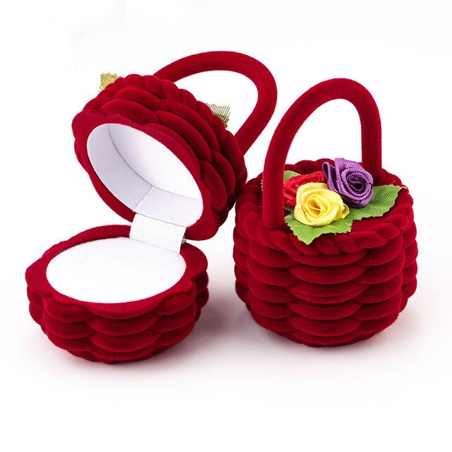 1 Piece cute Flower basket Velvet Wedding Engagement Ring Box Gift Box Holder for Earrings Necklace Display Jewelry case - Jeglow store