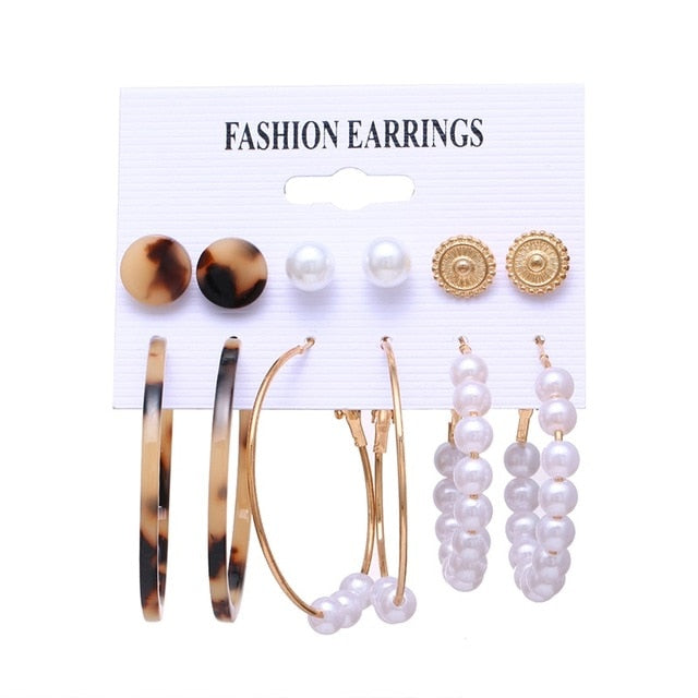 Bohemian Leopard Acrylic Pearl Earrings Set - Shopeasywear