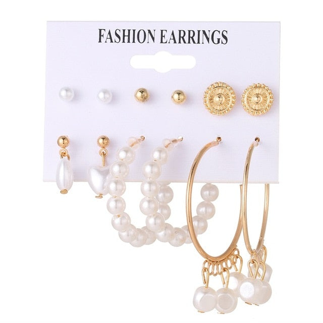 Bohemian Leopard Acrylic Pearl Earrings Set - Shopeasywear