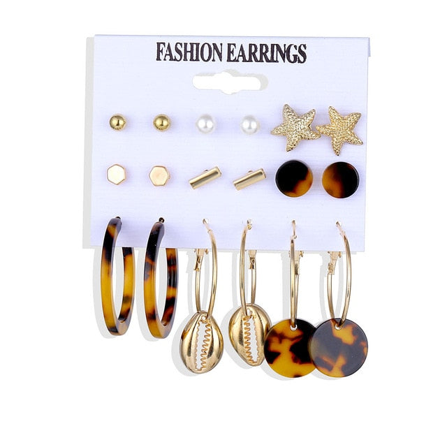 Bohemian Leopard Acrylic Pearl Earrings Set - Shopeasywear