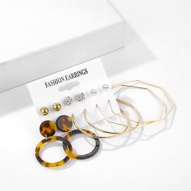 Bohemian Leopard Acrylic Pearl Earrings Set - Shopeasywear