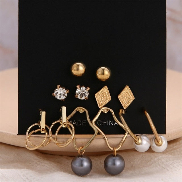 Bohemian Leopard Acrylic Pearl Earrings Set - Shopeasywear