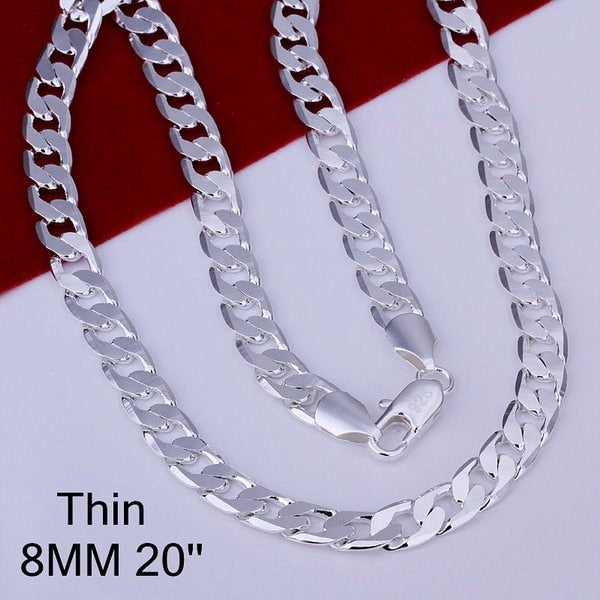 925 sterling silver jewelry 8mm beautiful flat side statement linking chains long fashion necklaces 925 silver men's necklace 47 - Shopeasywear