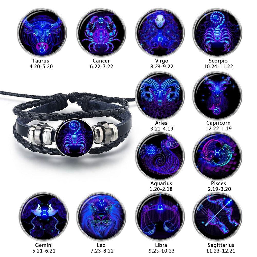 12 Constellation Zodiac Sign Black Bracelet - Jeglow store