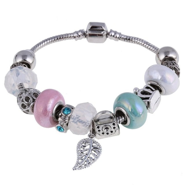 Pink Crystal Charm Silver Color Bracelets - Shopeasywear