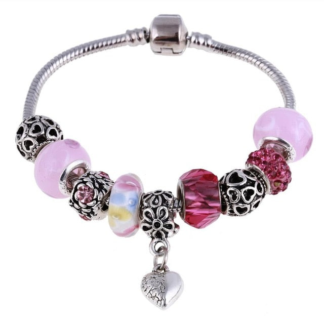 Pink Crystal Charm Silver Color Bracelets - Shopeasywear