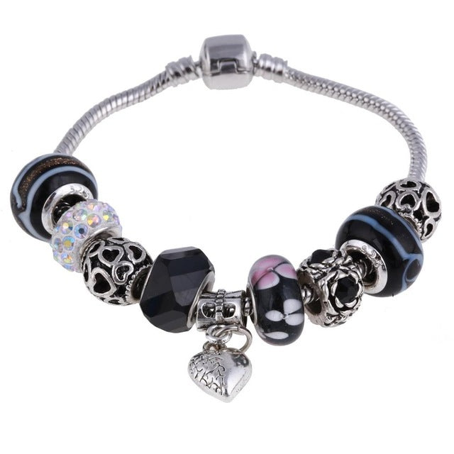 Pink Crystal Charm Silver Color Bracelets - Shopeasywear