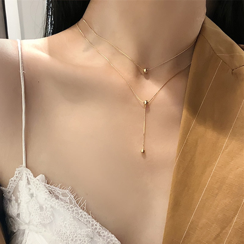 2020 Kpop Fashion Choker Necklace Women Cute Double Layer Chain Silver Gold Chain Chokers Necklaces Women Jewelry Wholesale - Shopeasywear