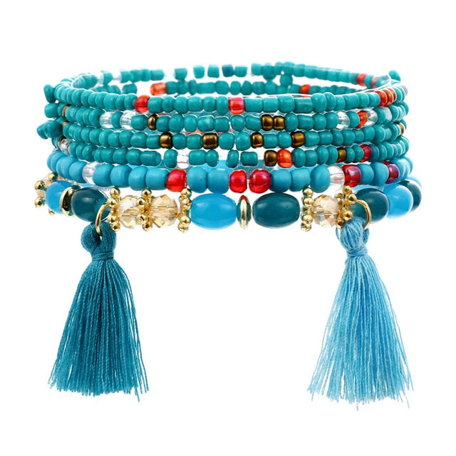 3-4pcs/set Fashion Boho Bracelets & Bangles Women Stone Beaded Bracelet Set With Colorful Gem Long Wrap Bracelet for Women - Shopeasywear