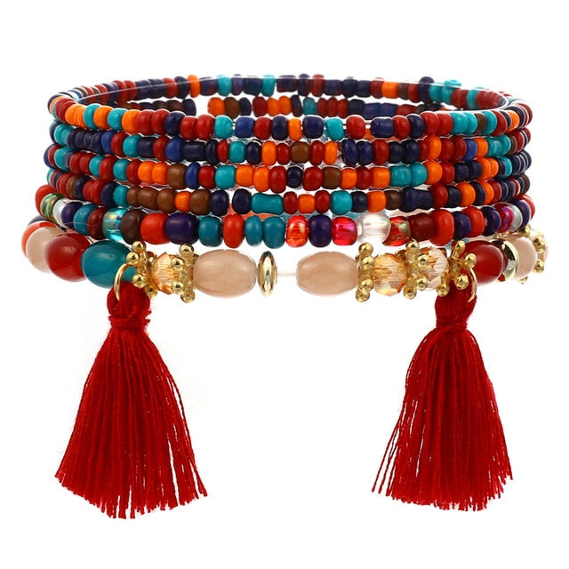 3-4pcs/set Fashion Boho Bracelets & Bangles Women Stone Beaded Bracelet Set With Colorful Gem Long Wrap Bracelet for Women - Shopeasywear