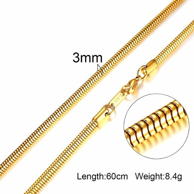 Men Necklace Gold Tone Snake Chain - Shopeasywear