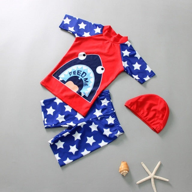 3 piece Swimming Suit With Cap Cartoon
