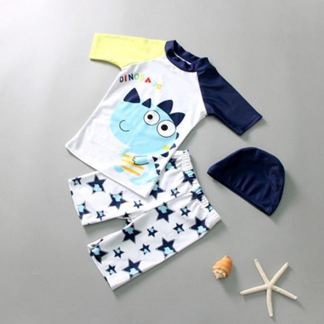 3 piece Swimming Suit With Cap Cartoon