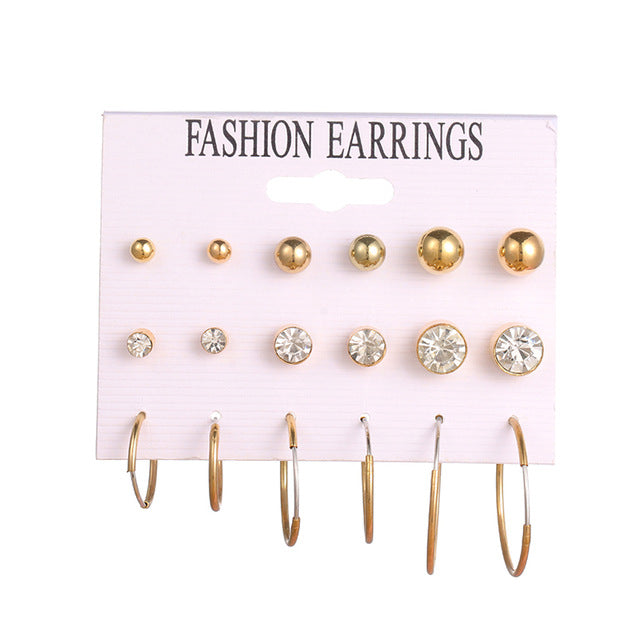 Set Of  Kristal Silver and Gold Earrings - Shopeasywear