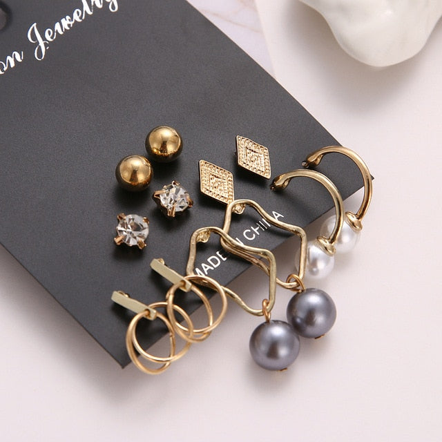 Set Of  Kristal Silver and Gold Earrings - Shopeasywear