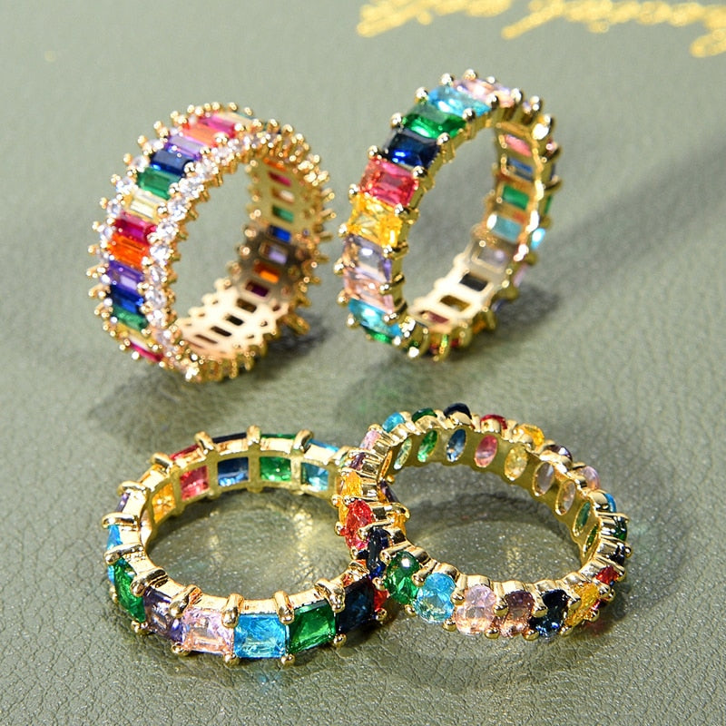 Women's copper Gold Crown rainbow Rings - Shopeasywear