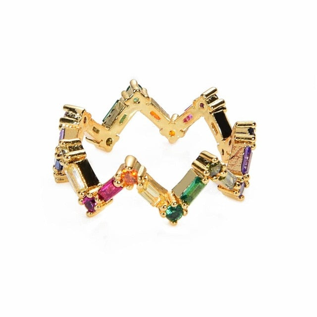 Women's copper Gold Crown rainbow Rings - Shopeasywear
