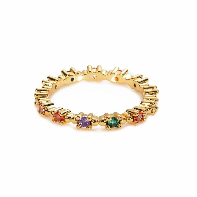 Women's copper Gold Crown rainbow Rings - Shopeasywear