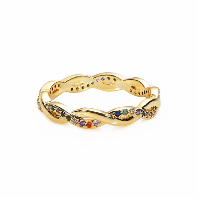 Women's copper Gold Crown rainbow Rings - Shopeasywear