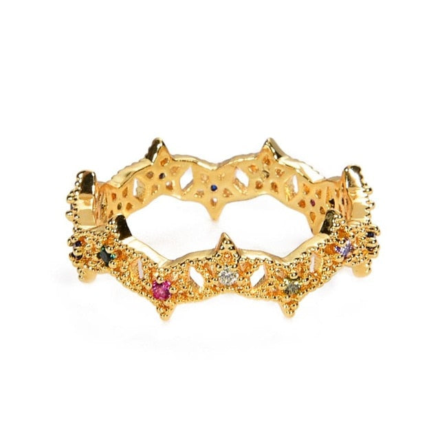 Women's copper Gold Crown rainbow Rings - Shopeasywear