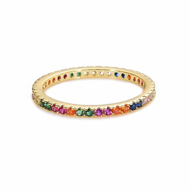 Women's copper Gold Crown rainbow Rings - Shopeasywear