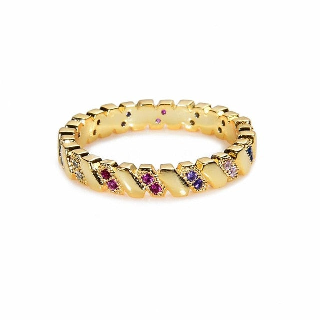 Women's copper Gold Crown rainbow Rings - Shopeasywear