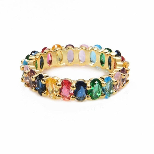 Women's copper Gold Crown rainbow Rings - Shopeasywear