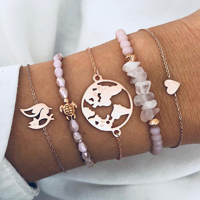 Bow Map Crystal Bead Bracelet - Shopeasywear