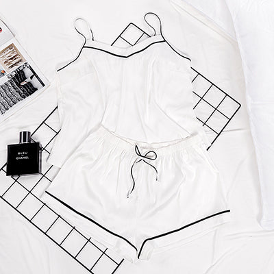 Contrast Stripe Side Navy Pajama Set