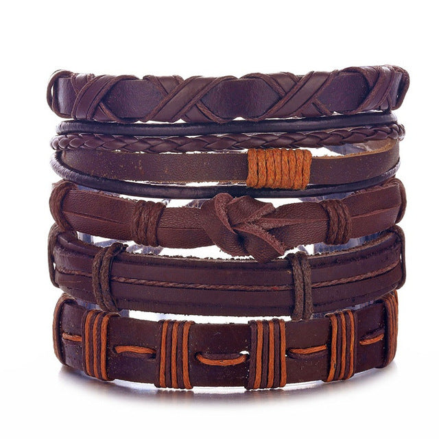 IFMIA Vintage Leather Bracelet Fashion Hand-knitted Multi-layer Leather Feather Leaf Bracelet and Fashion Men's Bracelet Gift - Shopeasywear