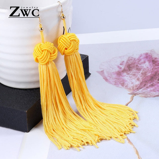 ZWC Vintage Ethnic Long Tassel Drop Earrings for Women Lady Fashion Bohemian Statement Fringe Dangle Women Earring 2019 Jewelry - Shopeasywear