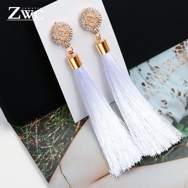 ZWC Vintage Ethnic Long Tassel Drop Earrings for Women Lady Fashion Bohemian Statement Fringe Dangle Women Earring 2019 Jewelry - Shopeasywear