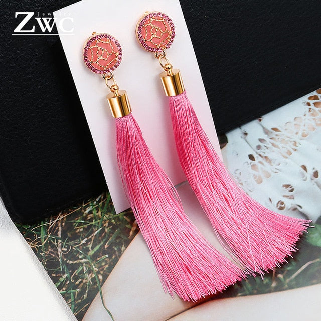 ZWC Vintage Ethnic Long Tassel Drop Earrings for Women Lady Fashion Bohemian Statement Fringe Dangle Women Earring 2019 Jewelry - Shopeasywear