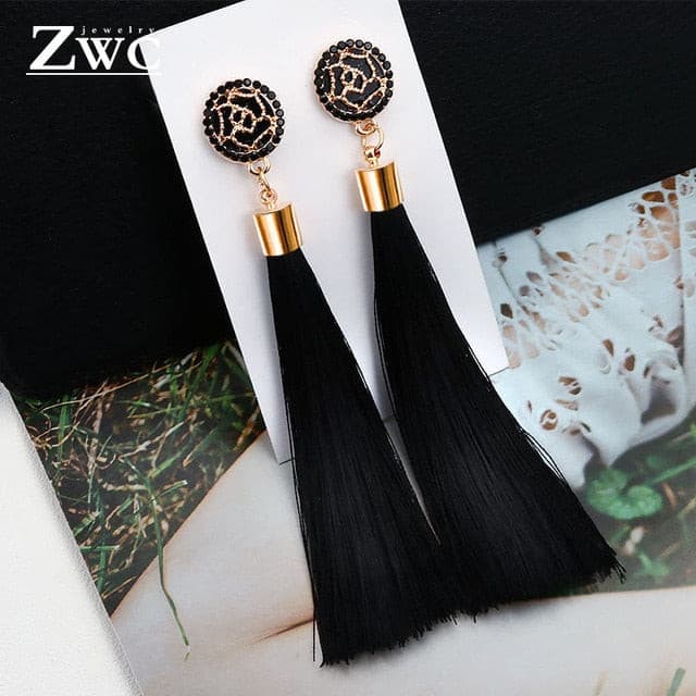 ZWC Vintage Ethnic Long Tassel Drop Earrings for Women Lady Fashion Bohemian Statement Fringe Dangle Women Earring 2019 Jewelry - Shopeasywear