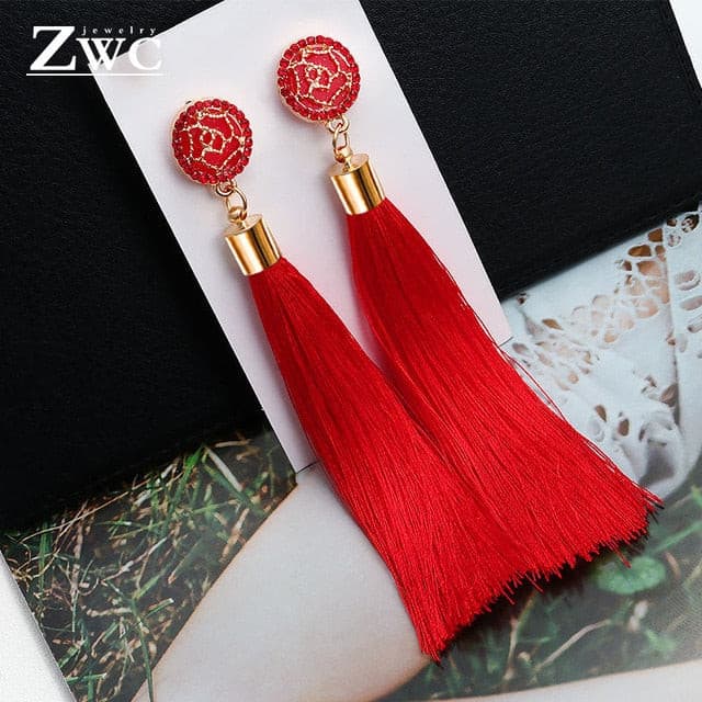 ZWC Vintage Ethnic Long Tassel Drop Earrings for Women Lady Fashion Bohemian Statement Fringe Dangle Women Earring 2019 Jewelry - Shopeasywear