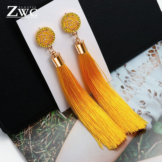 ZWC Vintage Ethnic Long Tassel Drop Earrings for Women Lady Fashion Bohemian Statement Fringe Dangle Women Earring 2019 Jewelry - Shopeasywear