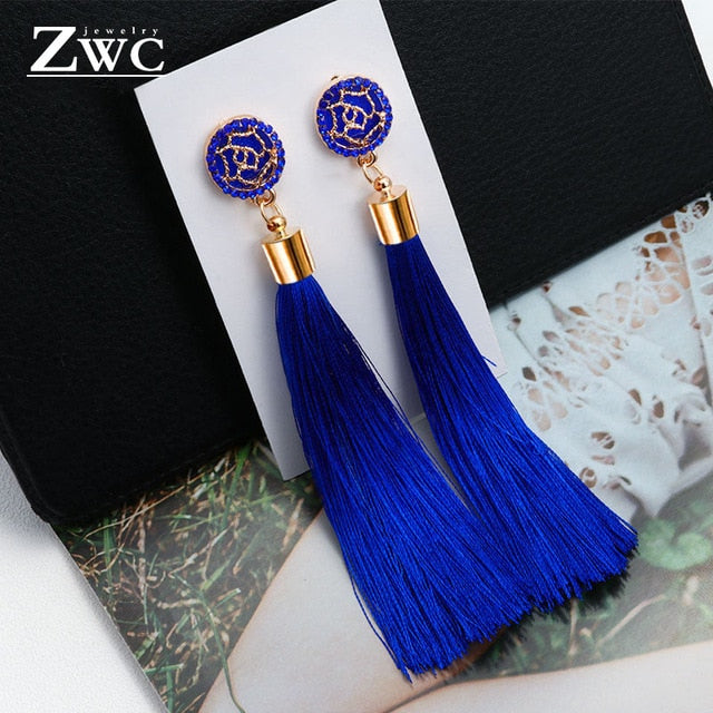 ZWC Vintage Ethnic Long Tassel Drop Earrings for Women Lady Fashion Bohemian Statement Fringe Dangle Women Earring 2019 Jewelry - Shopeasywear