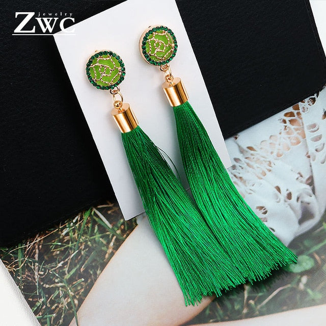 ZWC Vintage Ethnic Long Tassel Drop Earrings for Women Lady Fashion Bohemian Statement Fringe Dangle Women Earring 2019 Jewelry - Shopeasywear