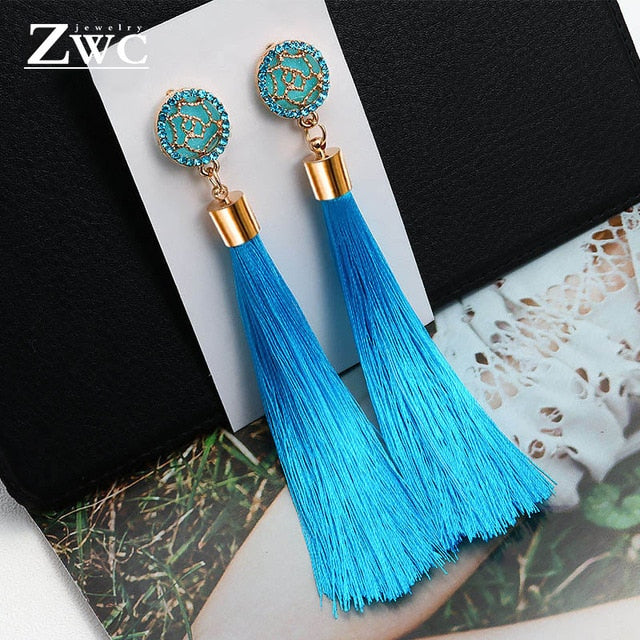 ZWC Vintage Ethnic Long Tassel Drop Earrings for Women Lady Fashion Bohemian Statement Fringe Dangle Women Earring 2019 Jewelry - Shopeasywear